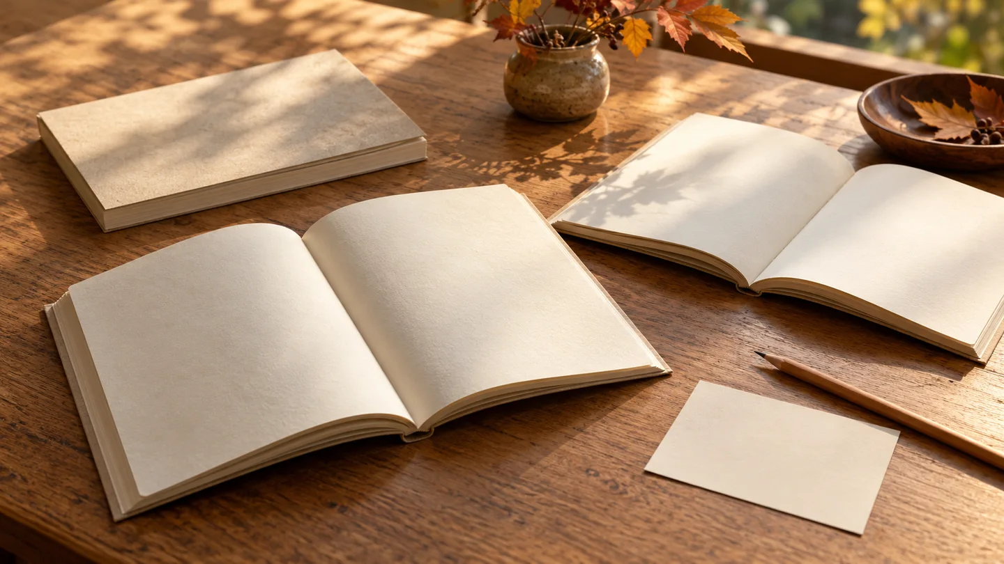 三冊の冊子とメモを机に並べ、虹文庫の記録を読み比べる考え方を表したイメージ